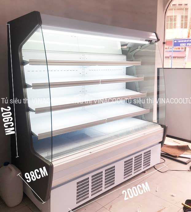 kích thước tủ mát 2m cong trắng