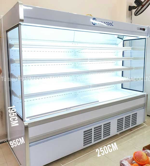 kích thước tủ mát siêu thị 2m5 vuông trắng