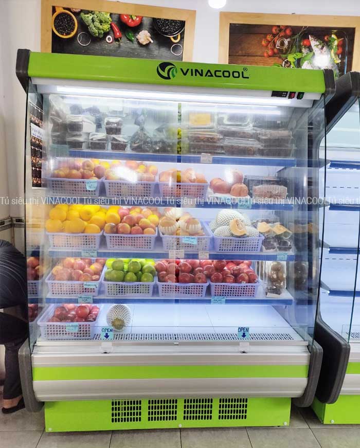 tủ mát trưng bày trái cây 1m5 cong xanh