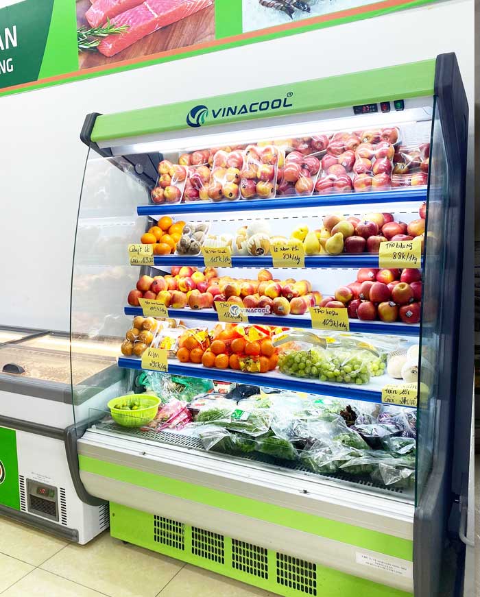 tủ mát bảo quản trái cây 1m5 cong xanh