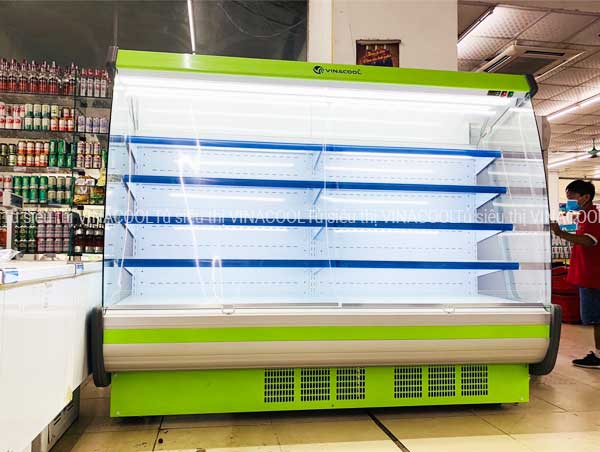 tủ mát không cửa dài 2m5 cong xanh