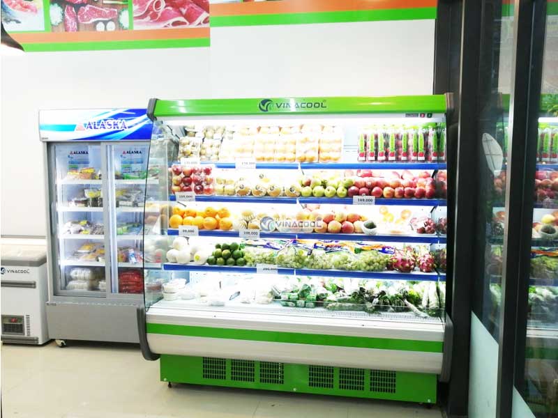 tủ siêu thị dài 2m cong xanh