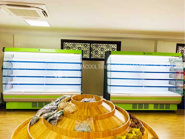tủ siêu thị dài 2m5 cong xanh