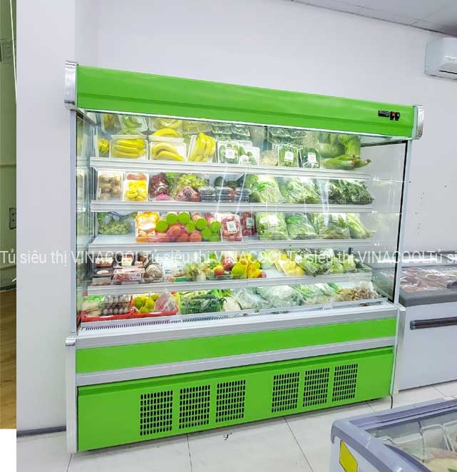 tủ mát trưng bày trái cây 2m vuông xanh