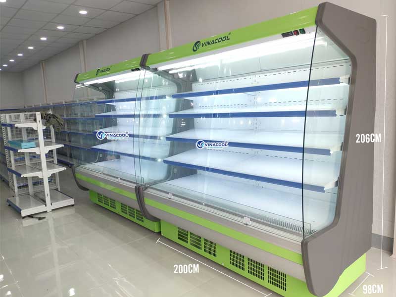 kích thước tủ mát 2m cong xanh