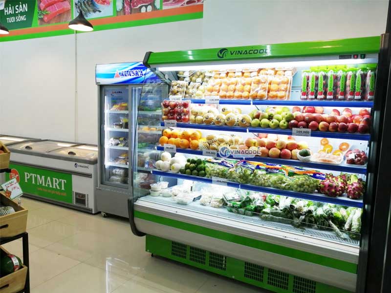 tủ mát đựng rau 2m cong xanh