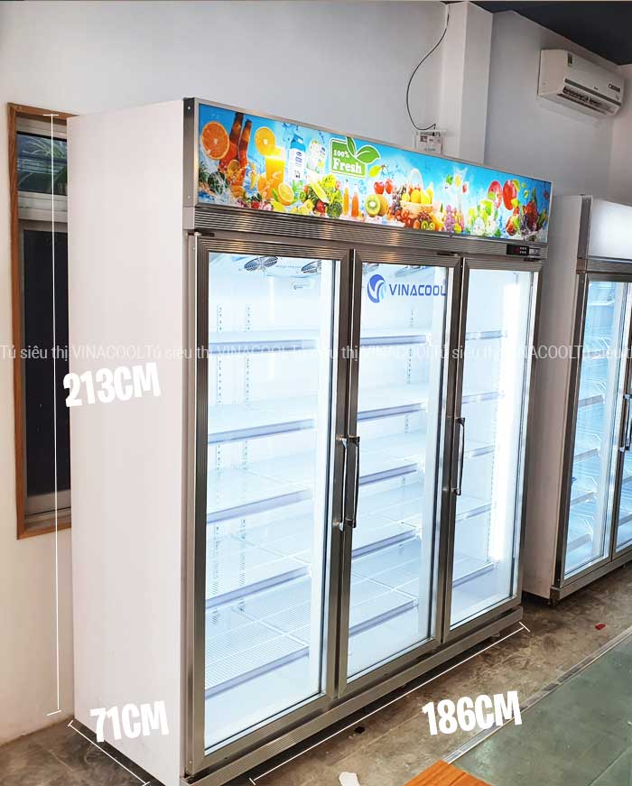 kích thước tủ mát 3 cánh kính