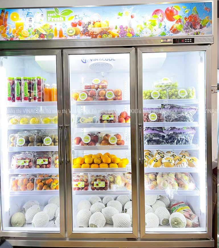 tủ bảo quản trái cây cánh kính vinacool