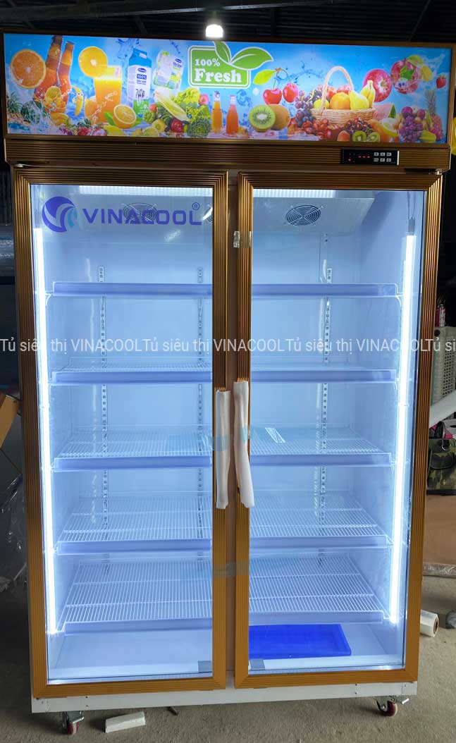 tủ mát 2 cánh kính vàng