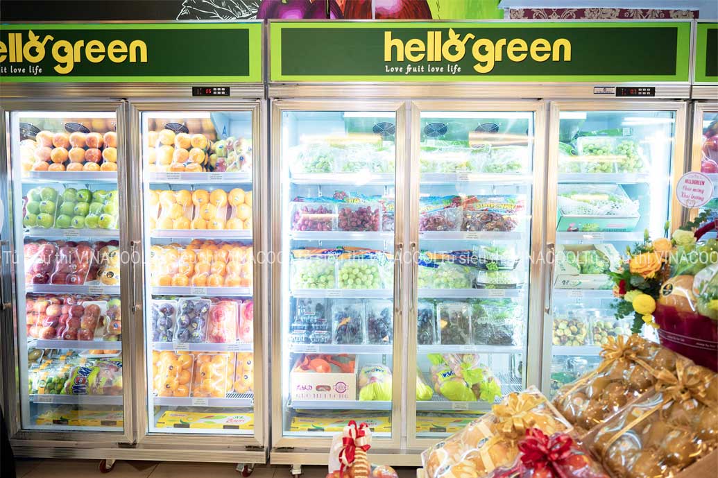 tủ bảo quản trái cây nhập khẩu 3 cánh kính
